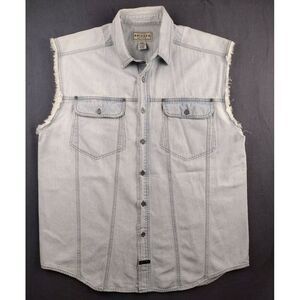 Vintage 90s Denim Cutoff Button Down Flap Pocket 100% Cotton Mens‎ Large Arizona